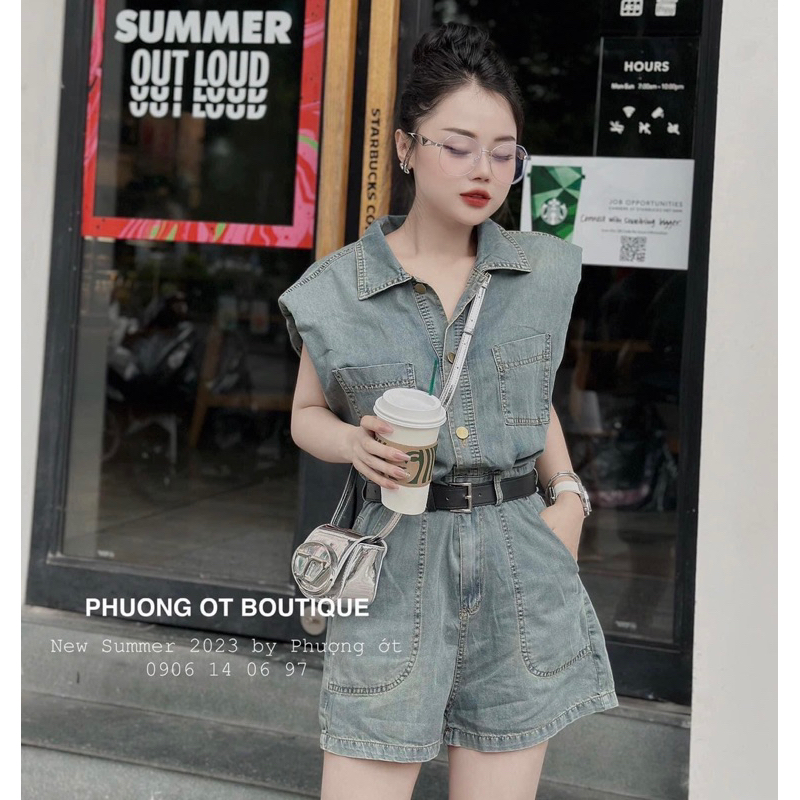 SET BỘ JUM JEAN DENIM SÁT NÁCH CỔ BẺ CÓ ĐỆM VAI KÈM ĐAI.