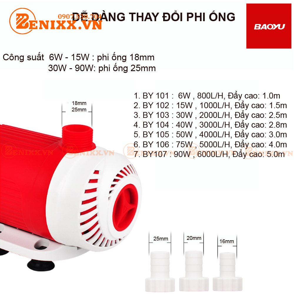 Bơm Chìm Baoyu mã BY101 BY102 BY103 BY104 BY105 BY106 BY107 - Máy Bơm Chìm Bể Cá Cao Cấp
