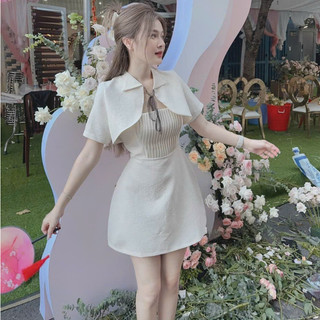 ĐẦM XÒE NGẮN DẬP LY NGỰC CỘT DÂY NƠ( CÓ MÚT) KÈM ÁO KHOÁC