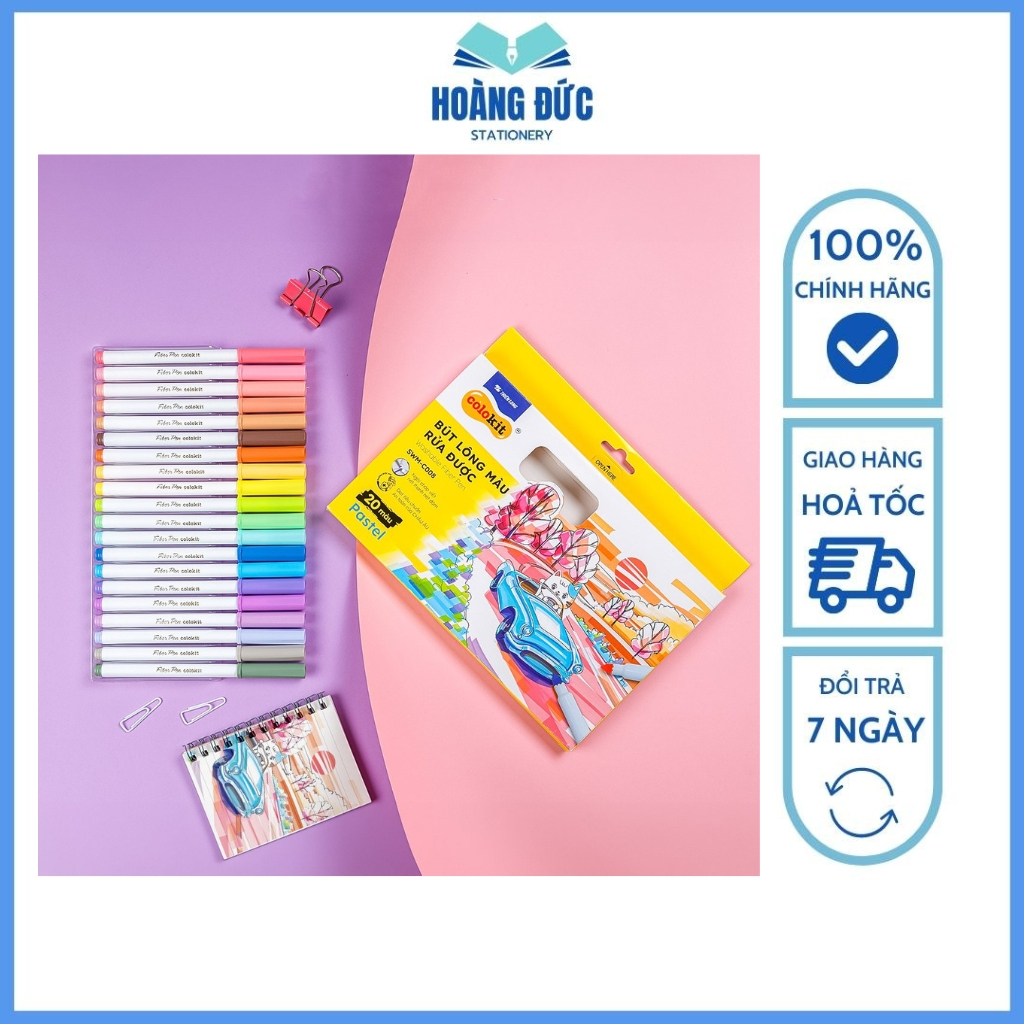 Bút lông 20 màu Pastel Washable Fiber Pen Thiên Long Colokit SWM-C008 - Bút lông màu rửa được (Mẫu mới) - Hoàng Đức