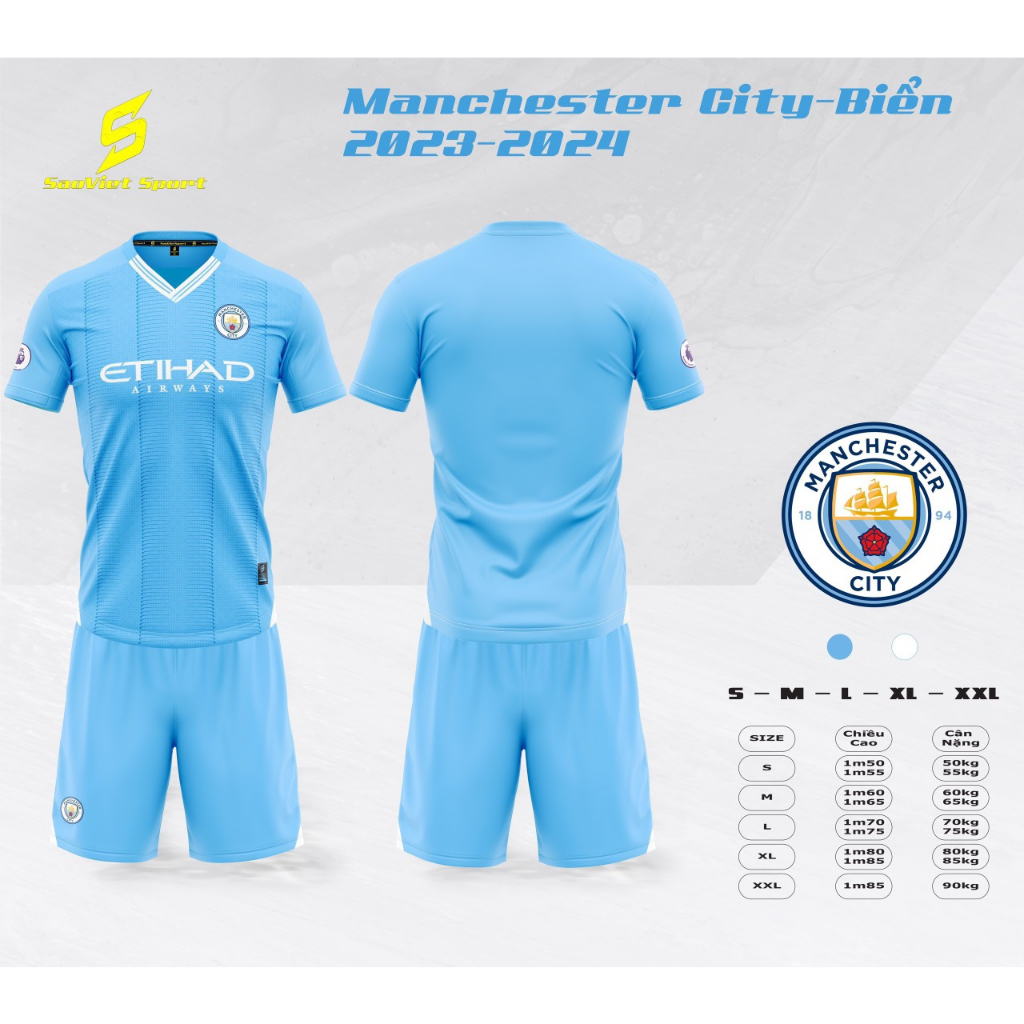 Quần áo bóng đá MCity, Đồ đá banh  vải thun lạnh cao cấp không nhăn không xù