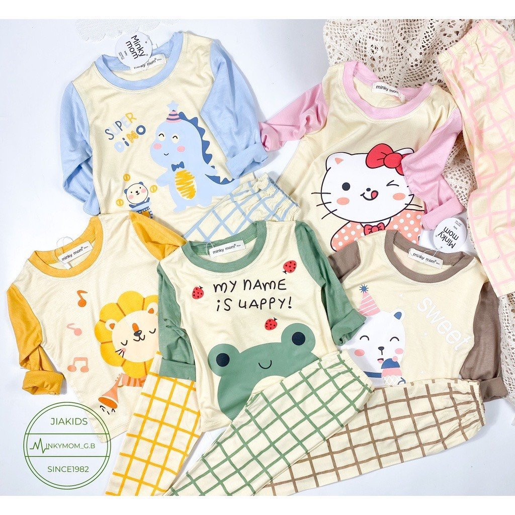 Bộ MINKY MOM Bé Trai Bé Gái 8-27kg Đồ Bộ Dài Tay Thu Đông Vải Thun Lạnh Thoáng Mát Hình Động Vật Cho Bé 0-5 Tuổi
