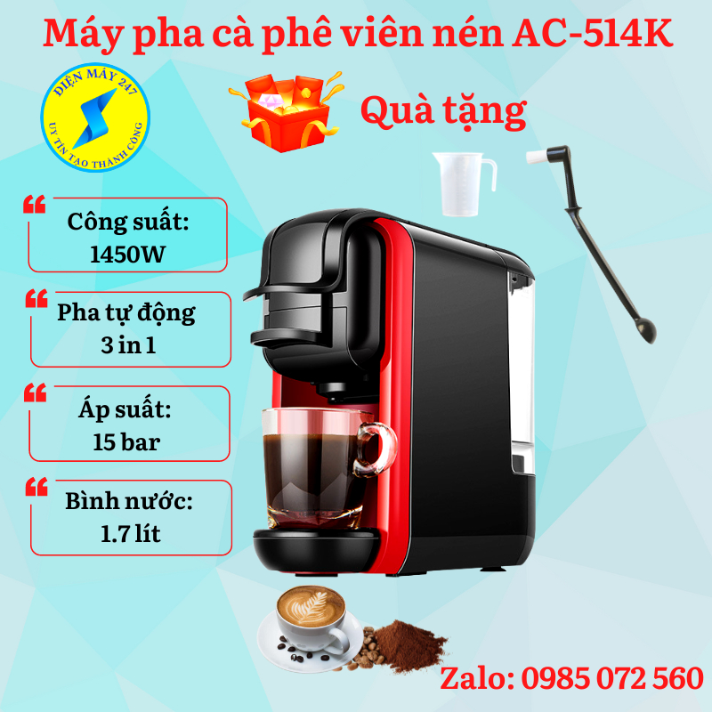 Máy pha cà phê viên nén AC-514K - máy pha cà phê tự động 3 in 1
