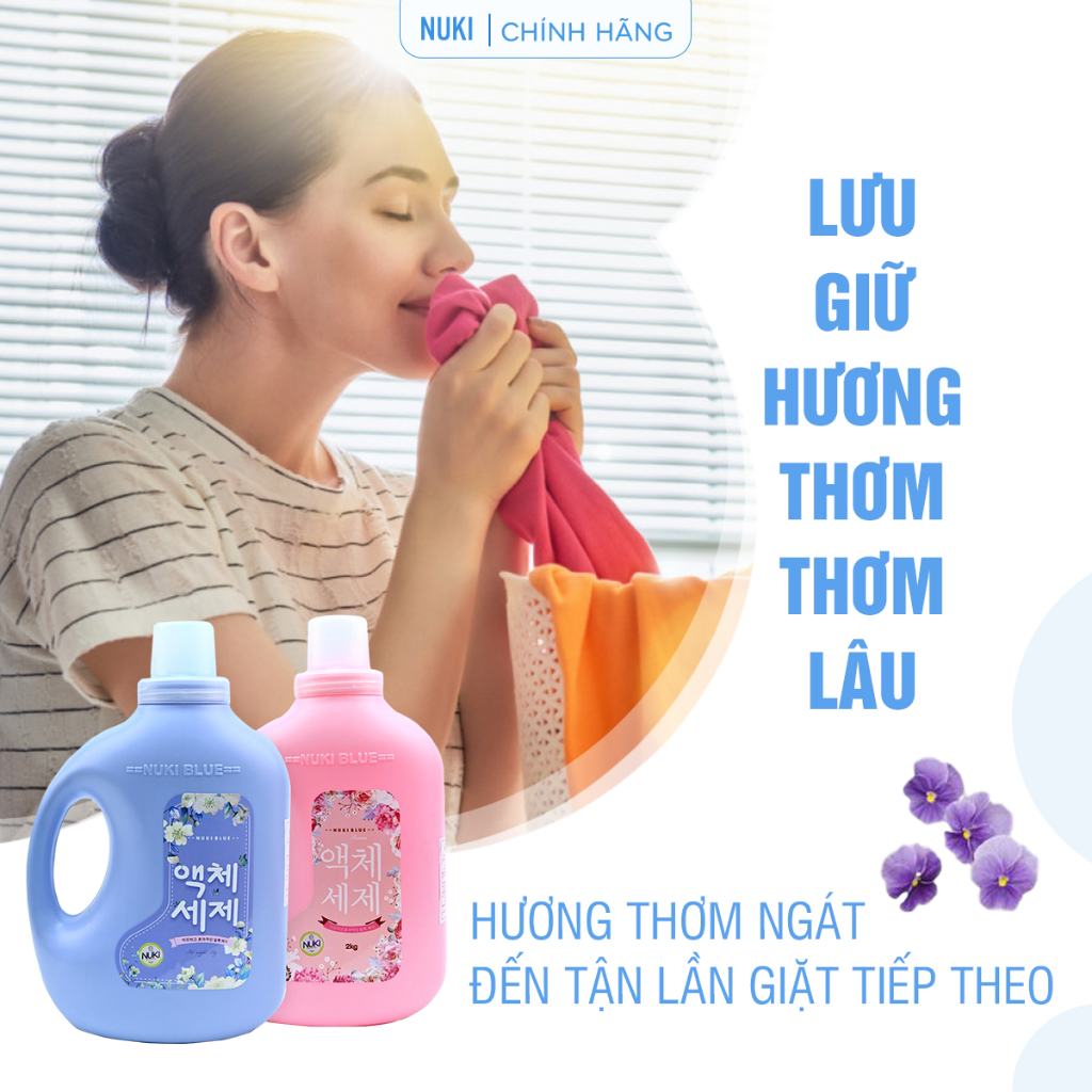 Combo 2 Túi 1 Can Nước Giặt Xả Hương Thảo Mộc Nuki Blue 6kg Lưu Hương Đậm Sâu