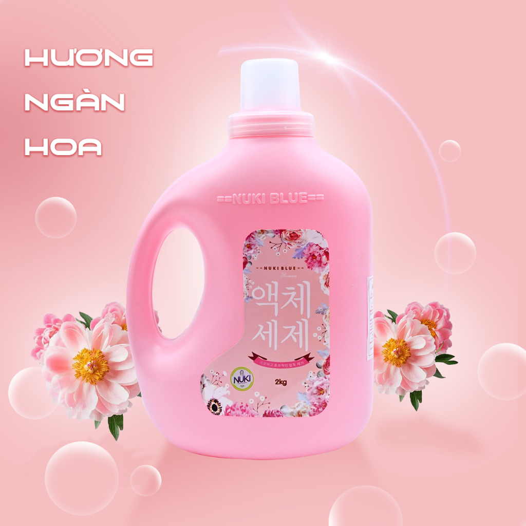 Combo 2 Túi 1 Can Nước Giặt Xả Hương Ngàn Hoa Nuki Blue 6kg Lưu Hương Đậm Sâu