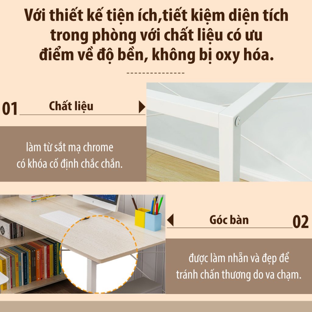 BG-Bàn làm việc kèm kệ sách khung thép sơn tĩnh điện-T90