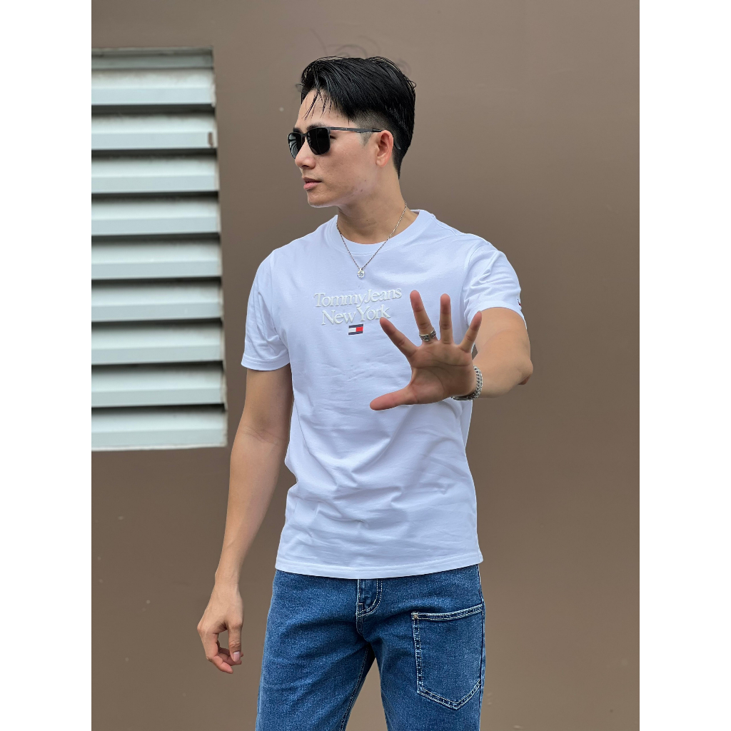 Áo thun ngắn tay cổ tròn cotton 2 chiều T--o-m----m--y- in phồng sắc nét chính phẩm tay thêu logo