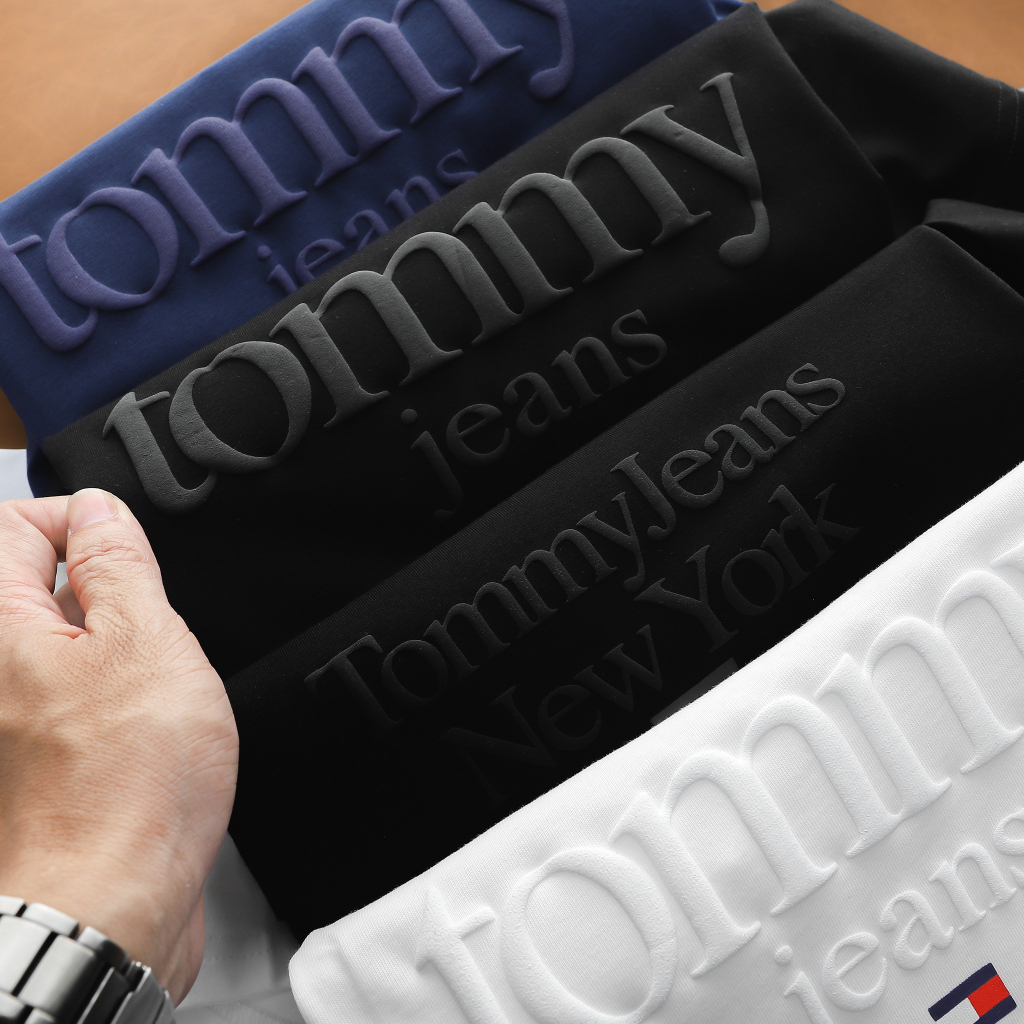 Áo thun ngắn tay cổ tròn cotton 2 chiều T--o-m----m--y- in phồng sắc nét chính phẩm tay thêu logo