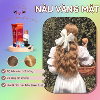 Thúc nhộm tóc nâu vàng mật ong | tặng oxy, vitamin e nhuộm tóc, bao tay, mũ trùm