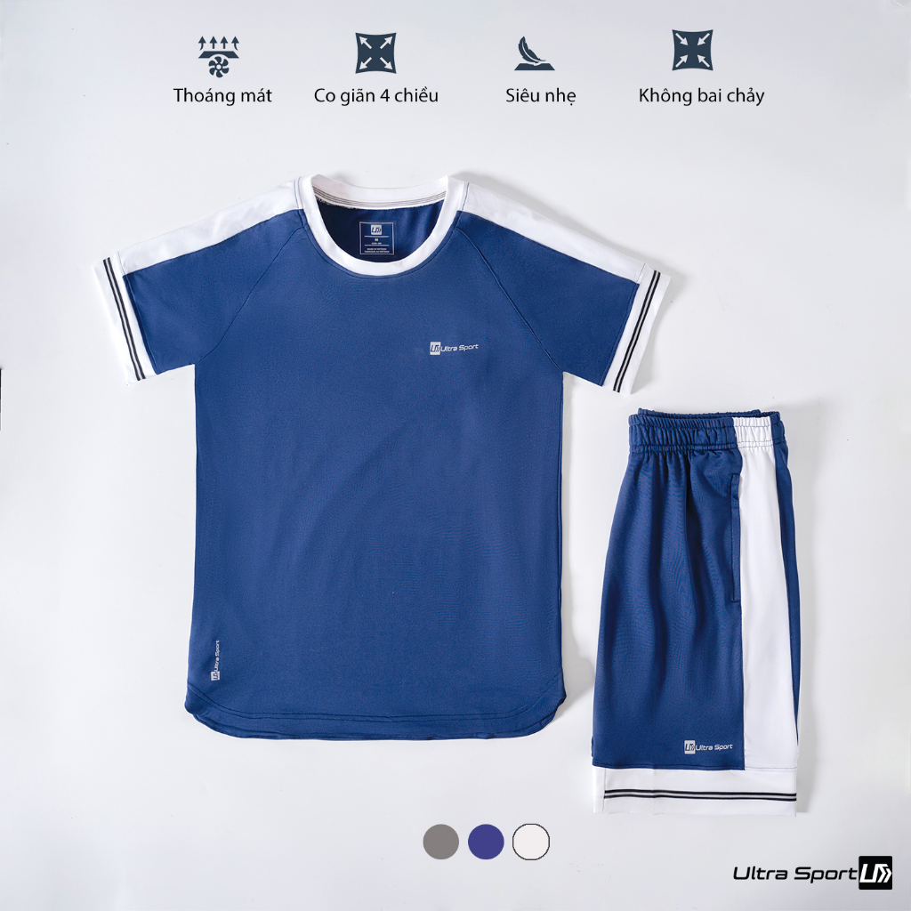 Set Bộ đồ quần áo thể thao nam cổ tròn chính hãng Ultra Sport mát mẻ, co giãn 4 chiều
