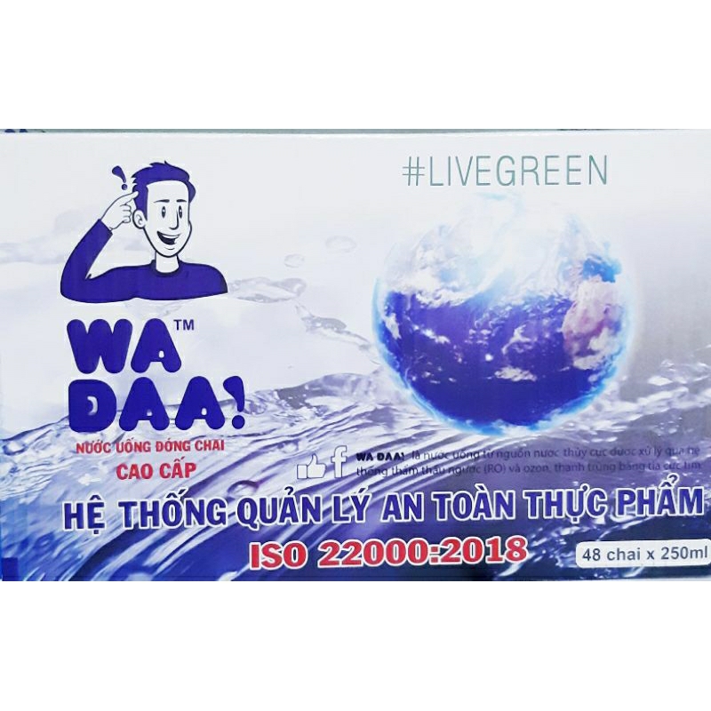Nước suối đóng chai WADAA loại 250ml/ 24 chai/ 1 thùng