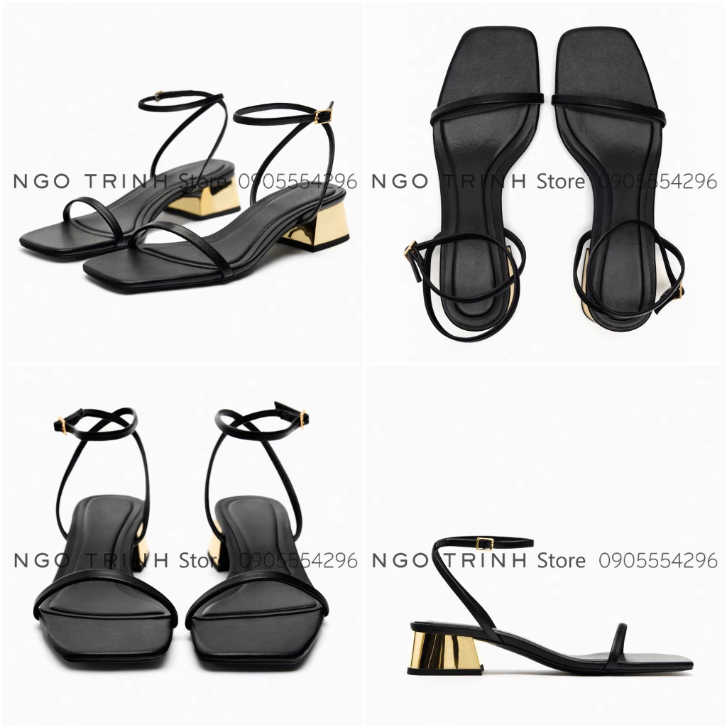 Giày zara xuất xịn mũi vuông gót vuông quai ngang đế thấp Fullbox