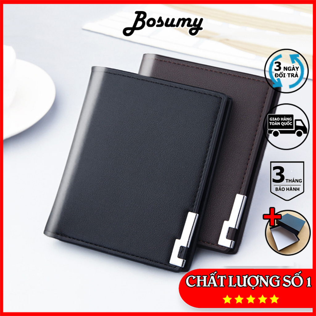 Ví nam mini da PU cao cấp Bosumy D622 kiểu đứng nhiều ngăn full hộp