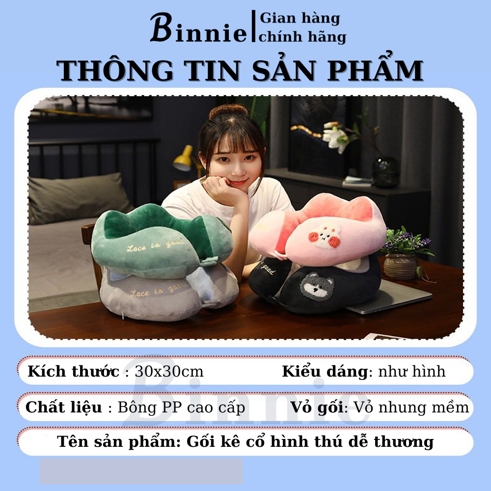 Gối chữ u văn phòng hình thú BINNIECUTE chống mỏi cổ vai gáy cao cấp- kích thước 30x30cm