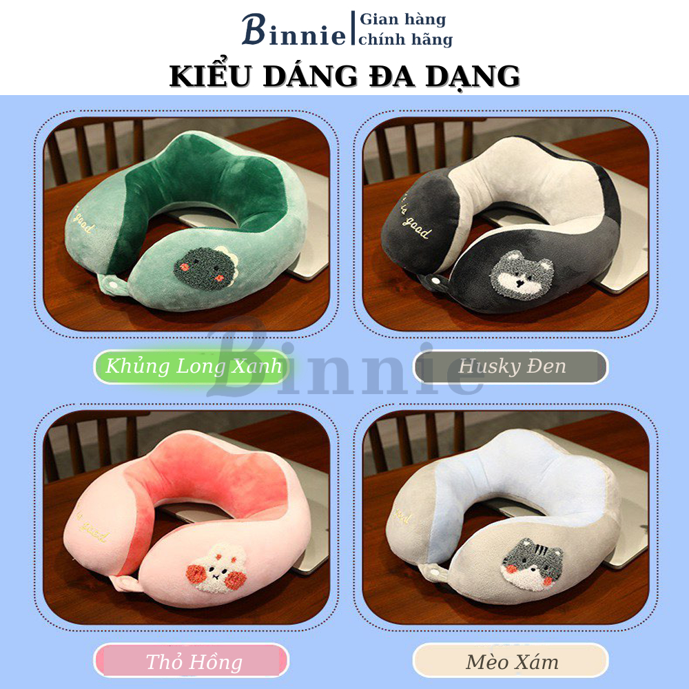 Gối chữ u văn phòng hình thú BINNIECUTE chống mỏi cổ vai gáy cao cấp- kích thước 30x30cm