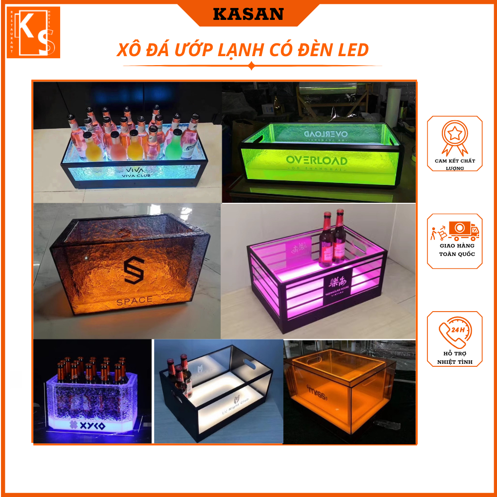 Xô đựng đá ướp rượu bia có đèn LED cho quán BAR xô ướp lạnh rượu vang, có điều khiển điều chỉnh màu sắc