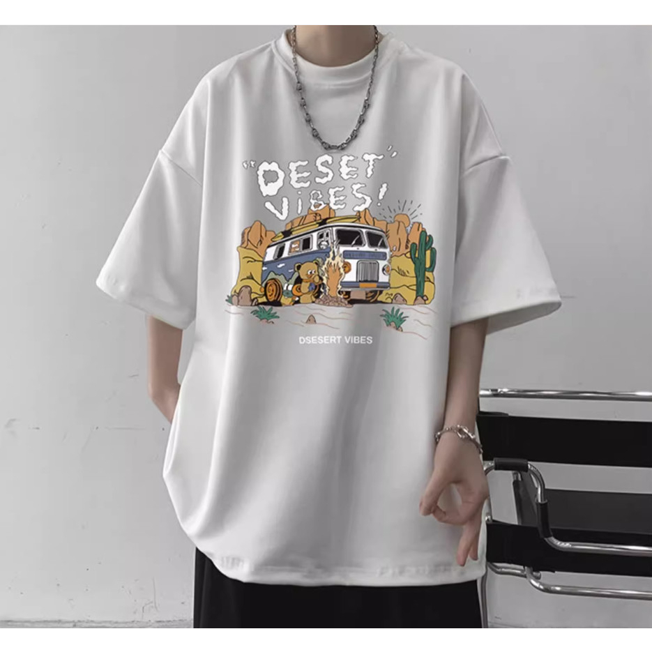 Áo Thun Hè Cổ Tròn Nam Nữ Tay Lỡ Phối Họa Tiết OESET Sành Điệu, Chất Liệu Cotton Khô Mềm Mịn Thấm Hút Mồ Hôi Siêu Tốt