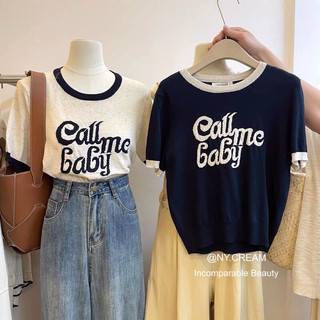 Áo mongtoghi cộc tay nữ Dệt chữ Call me baby