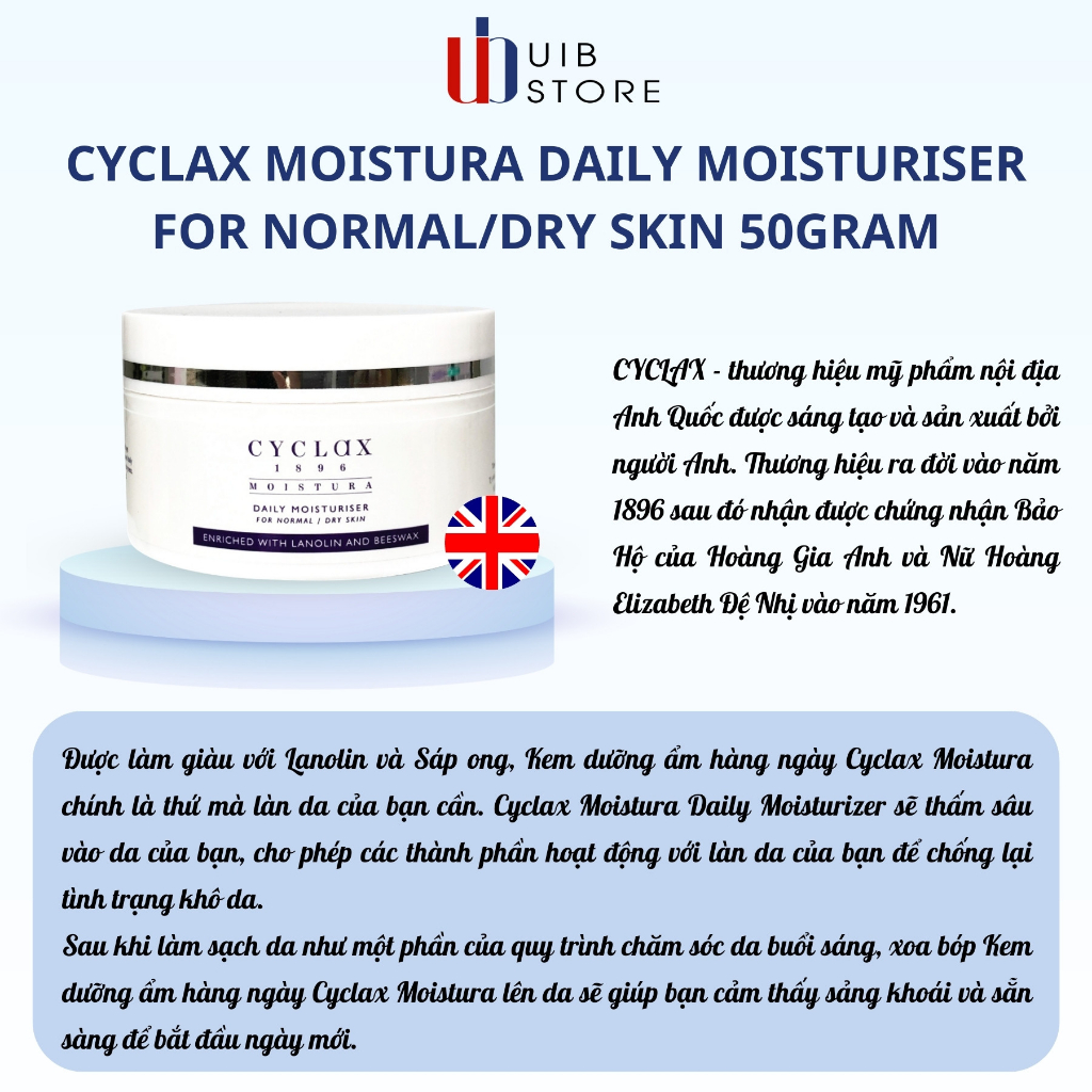 Kem dưỡng ẩm hằng ngày Daily moisturiser for normal/ dry skin dành cho da thường/ da khô 50gr CYCLAX