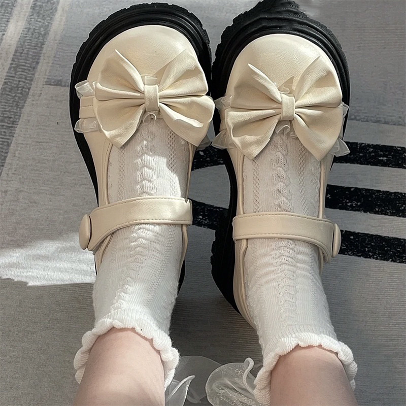 Giày nữ Lolita da mềm đính nơ, Giày JK phong cách Nhật Bản quai cài, nâng đế MSP: JK 712