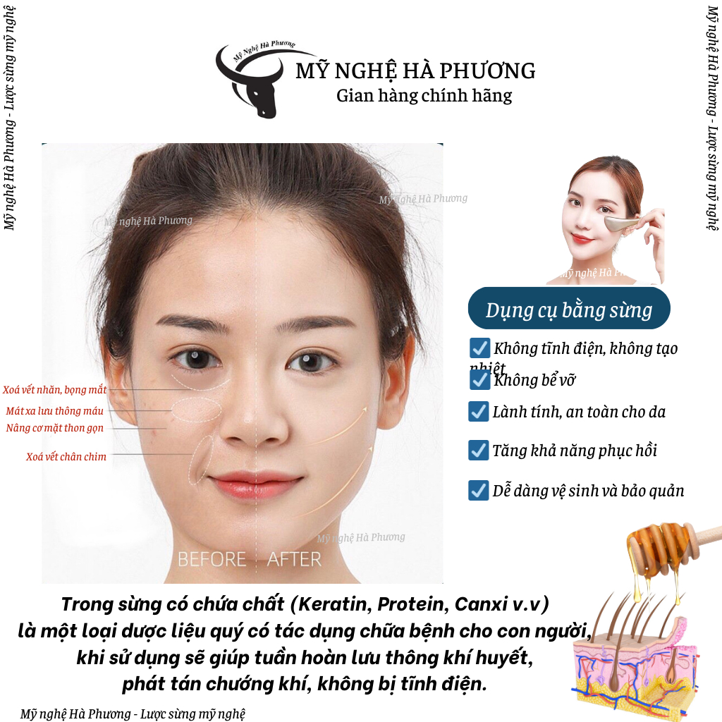 Cây Lăn Massage Mặt, Xoá Nếp Nhăn Da Mặt Bằng Sừng, Dụng Cụ Diện Chẩn Chăm Sóc Sắc Đẹp | Mỹ Nghệ Hà Phương