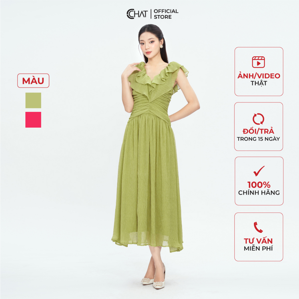 Đầm Nữ 𝐂𝐂𝐇𝐀𝐓 Kiểu Bèo Nhún Eo Dáng Xòe Chất Voan Cao Cấp Bay Bổng 13VNV2017XT