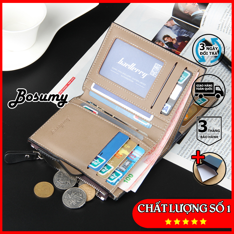 Ví da nam cao cấp dáng đứng Bosumy D1282 full hộp thiết kế nhiều ngăn đựng