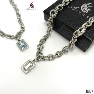 Dây chuyền Titan Hiphop mix với dây Tennis đính đá, mặt dây tứ giác gắn đá Zirconia nổi bật - NL177 - Aluha