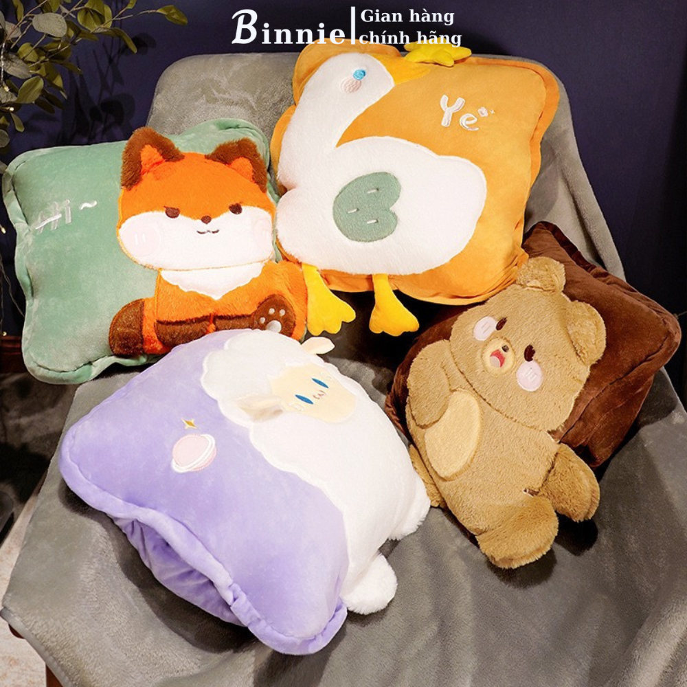 Bộ chăn gối văn phòng luồn tay 3 trong 1 BINNIECUTE hình thú dễ thương tiện ích - kích thước 100x170CM