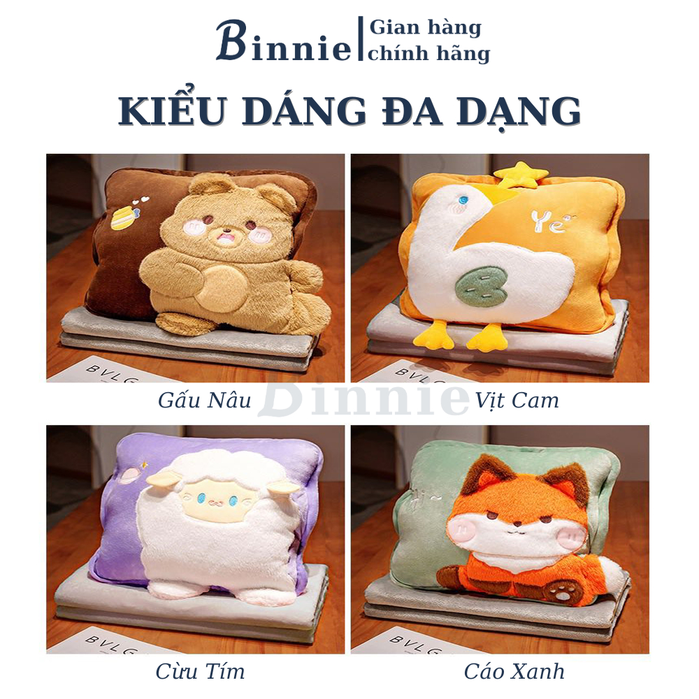 Bộ chăn gối văn phòng luồn tay 3 trong 1 BINNIECUTE hình thú dễ thương tiện ích - kích thước 100x170CM