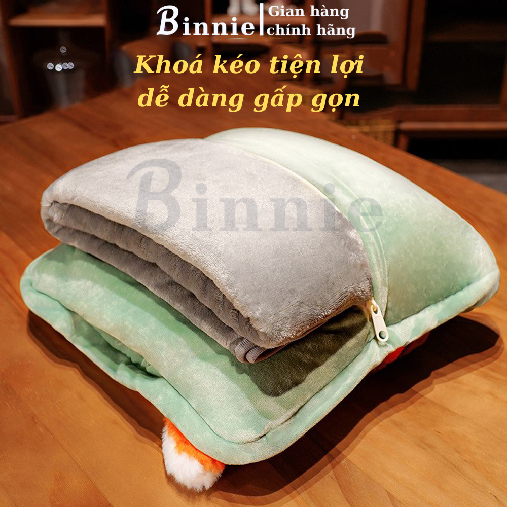 Bộ chăn gối văn phòng luồn tay 3 trong 1 BINNIECUTE hình thú dễ thương tiện ích - kích thước 100x170CM