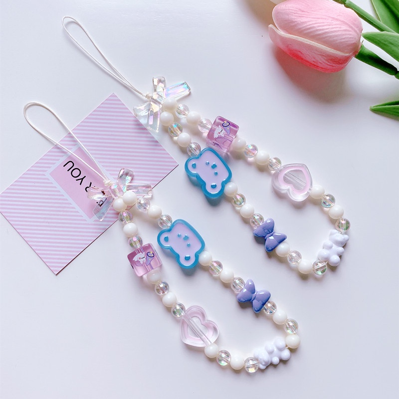 🎀 yakult 🎀Dây Đeo Điện Thoại Xỏ Hạt Thủ Công Màu Tương Phản Sáng Tạo DIY