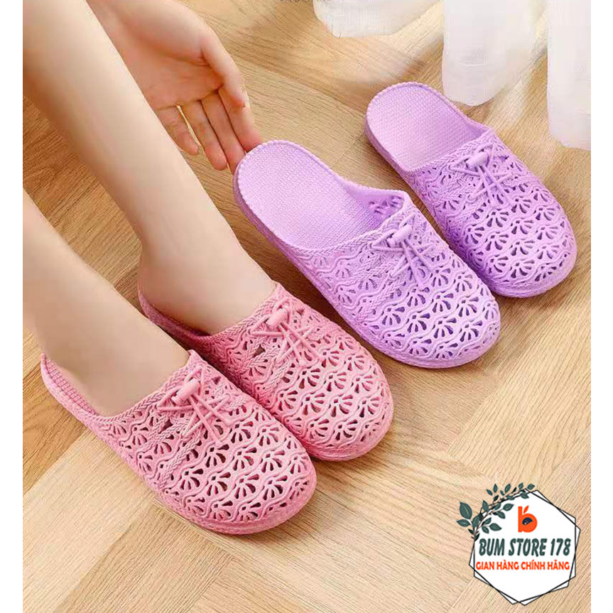 Dép nữ sục nhựa dẻo lưới hoa văn nhựa bít mũi cao cấp, Dép nữ nhựa dẻo cao cấp họa tiết hao văn lưới thời trang năng độn