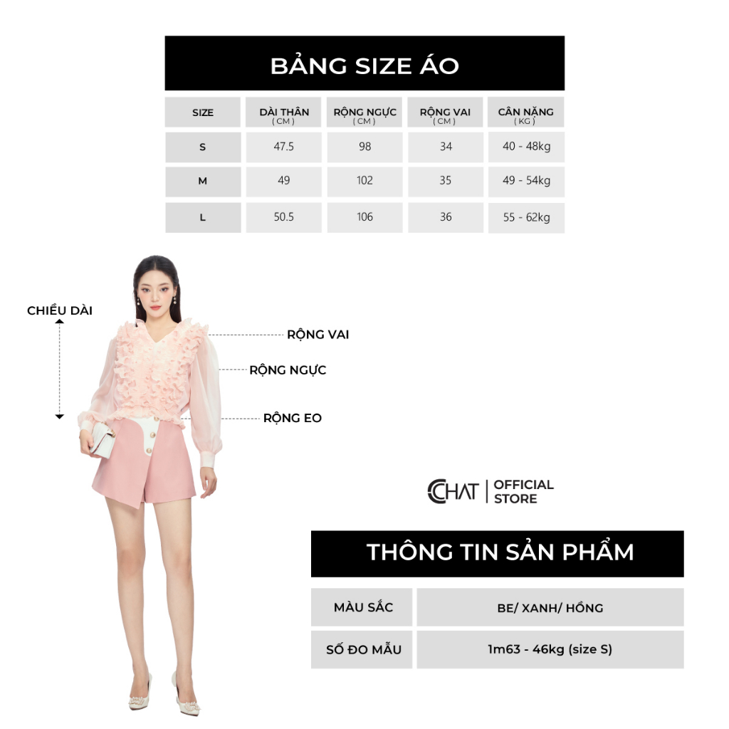 Áo Kiểu Nữ 𝐂𝐂𝐇𝐀𝐓 Bèo Thân Trước Tay Bồng Chất Voan Cao Cấp 13ADV2007GT