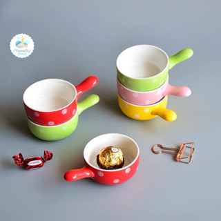 Bát chén sứ cho bé ăn dặm hình gáo trơn có tay cầm nhiều màu