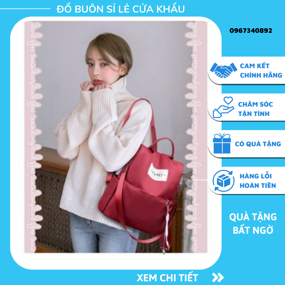 Balo Nữ Thời Trang, Khóa Kéo Mặt Sau Lưng Chống Trộm Vải Dù Trượt Nước BL02 ( Tặng kèm móc mèo )