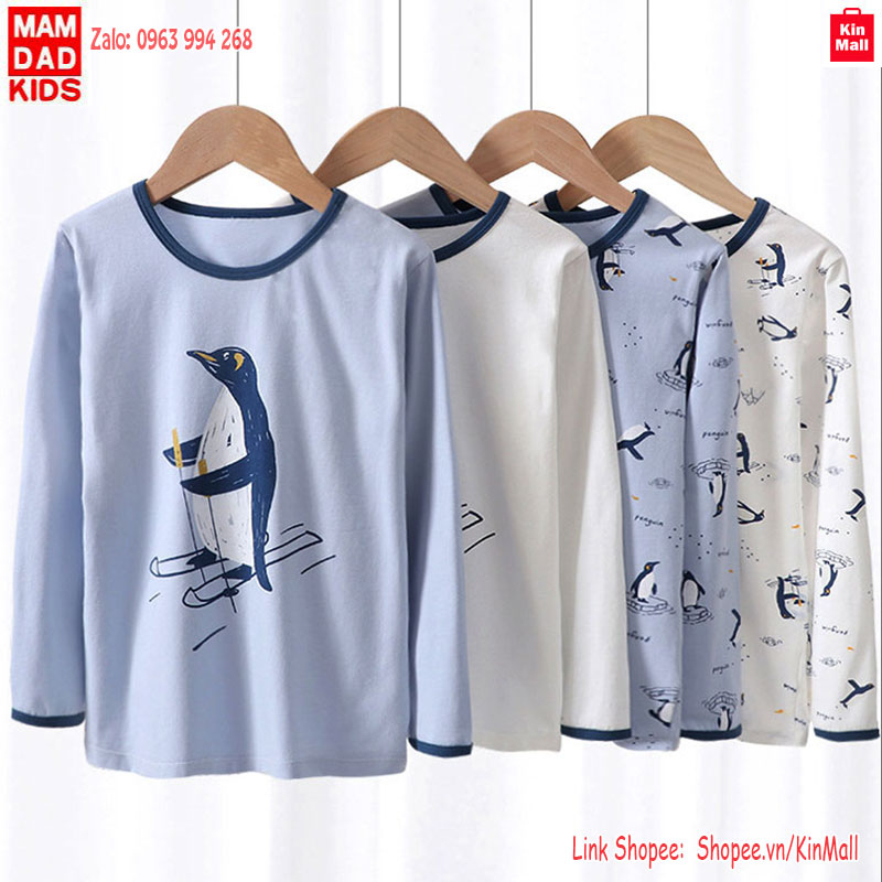 Set 2 Áo Thun Cổ Tròn Dài Tay Thu Đông Cho Bé Trai MAM DAD KIDS