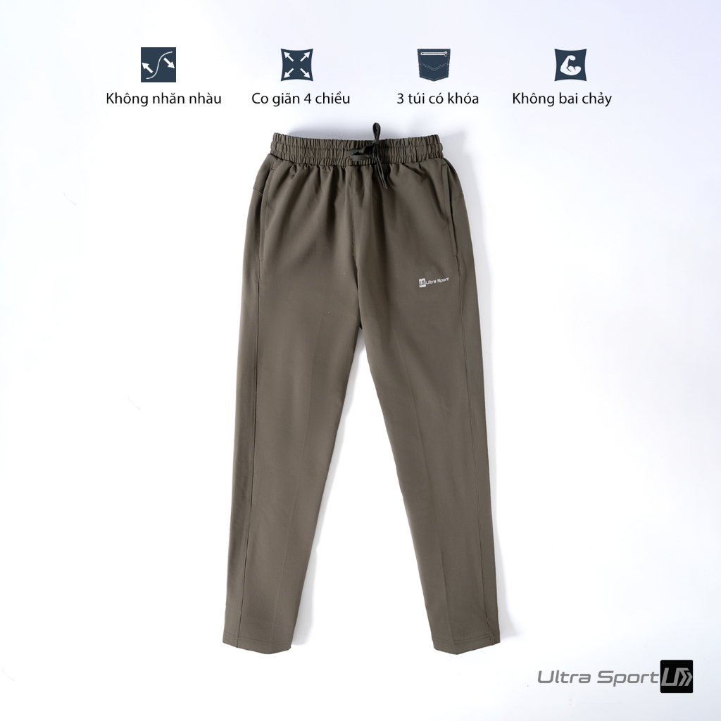 Quần gió nam thể thao chống nước Ultra Sport co giãn 4 chiều, chống nhăn, túi có khoá