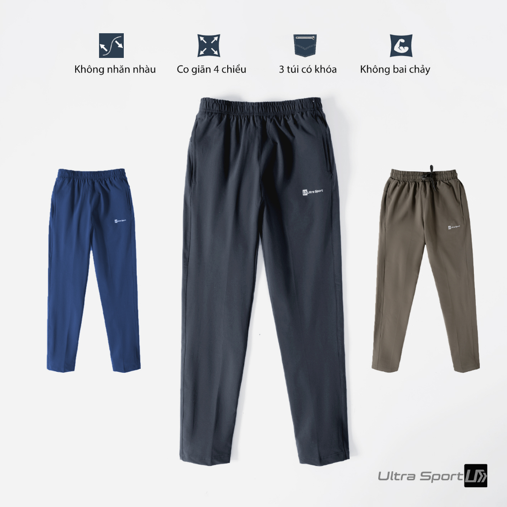 Quần gió nam thể thao chống nước Ultra Sport co giãn 4 chiều, chống nhăn, túi có khoá