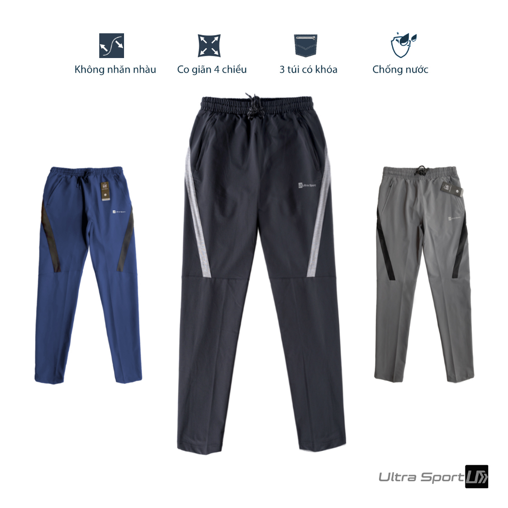 Quần gió thể thao nam Ultra Sport không nhăn, chống thấm nước, co giãn 4 chiều cử động thoải mái