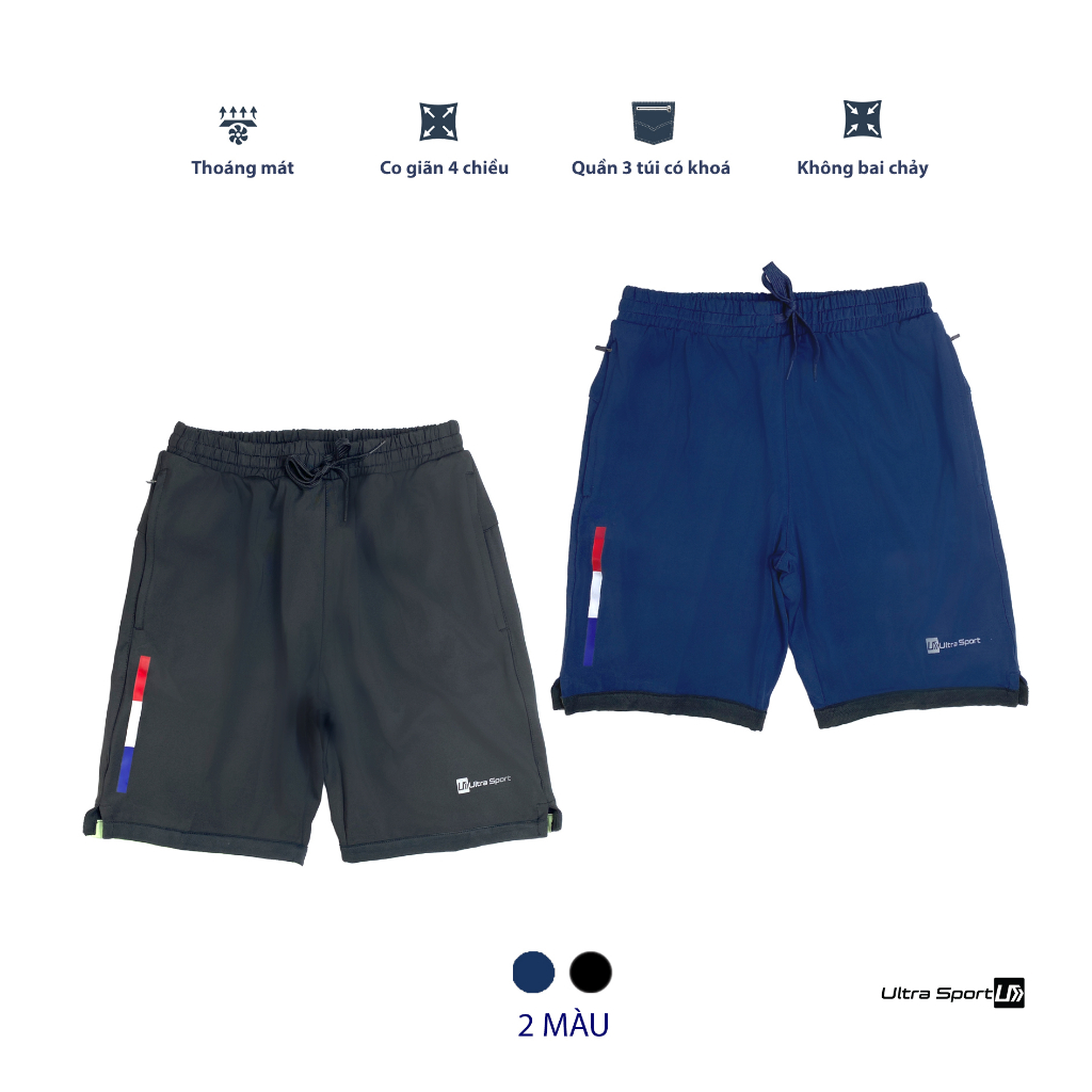 Quần đùi thể thao nam Ultra Sport bo gấu chất thun co giãn 4 chiều, thấm hút mồ hôi