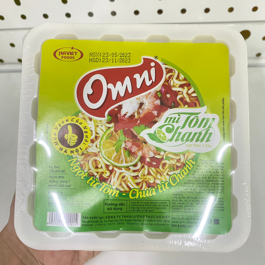 Mì tôm Chanh Omni gói 75g, mì tôm Omni Chanh cốc 65g, mì tôm Omni chanh bát 75g vị tôm chua cay tiện lợi ăn liền