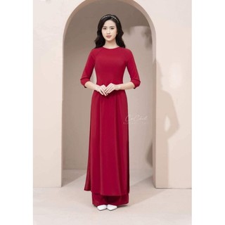 Vải may áo dài cao cấp- vải silk lụa màu đỏ đô [ khổ 1m 55]