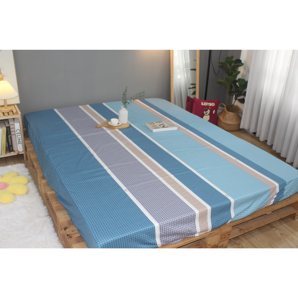 Tấm Drap lẻ KHA LY - Ga lẻ  - cotton thiên nhiên - VN341 Sọc Nhí-Xanh