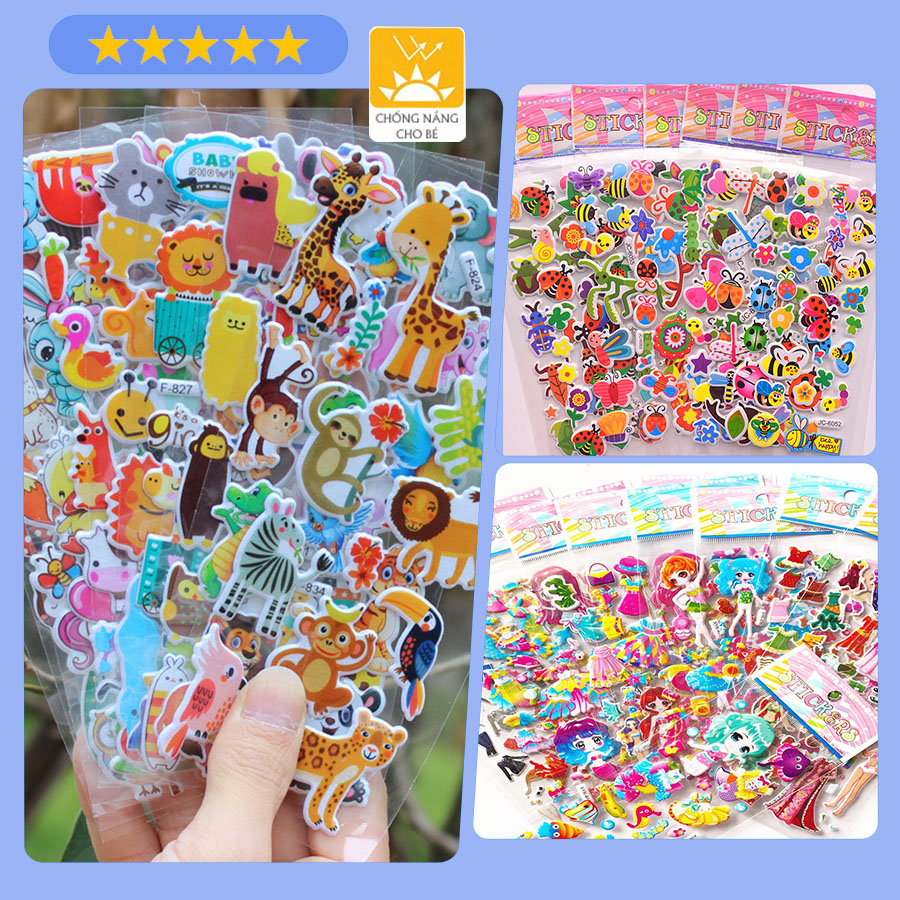 Sticker hình dán nổi 3D đồ chơi trẻ em học Tự làm sổ tay, nhật ký nhãn dán trang trí dễ thương nhiều chủ đề hay ( 1 tấm)