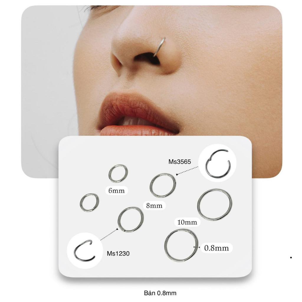 KHUYÊN BẬT KHẤC TRƠN MỎNG 0.8MM ĐEO TAI / MŨI THỜI TRANG / THÉP KHÔNG GỈ