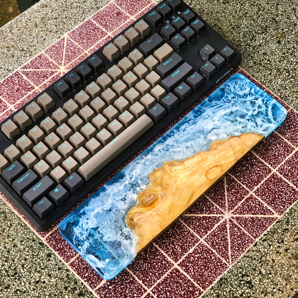 Kê tay bàn phím resin thủ công sóng biển,kê tay gỗ tự nhiên kết hợp epoxy resin