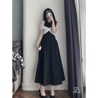 Set áo xoắn nơ kim cương mix chân váy thô dài cực hot(ảnh thật)