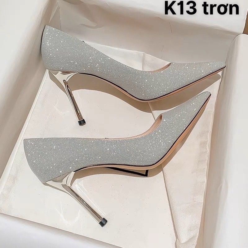 Giày cao gót vân nhũ mũi nhọn gót đũa cao 7p