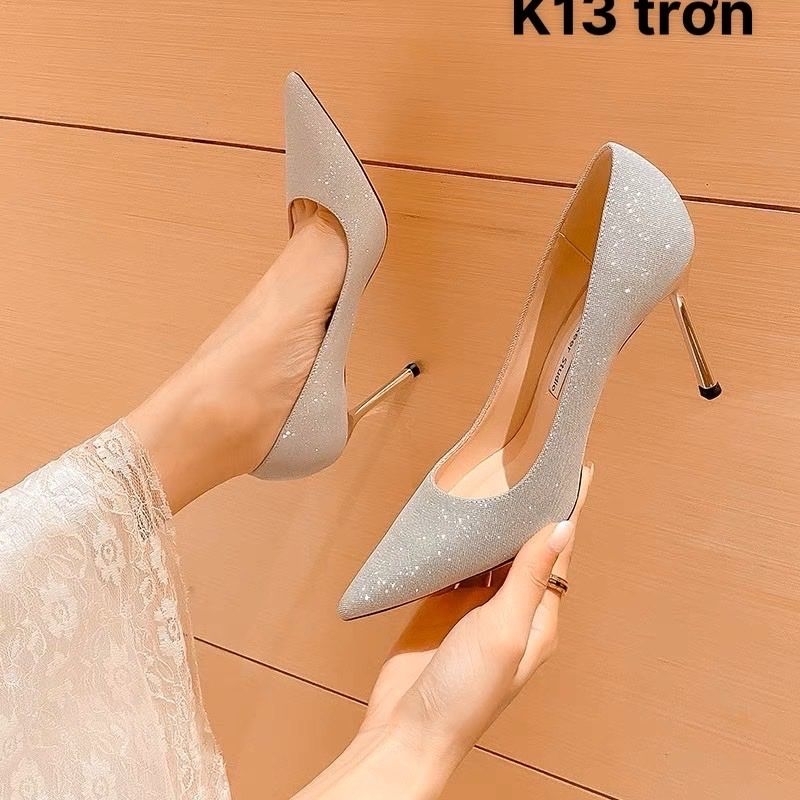 Giày cao gót vân nhũ mũi nhọn gót đũa cao 7p